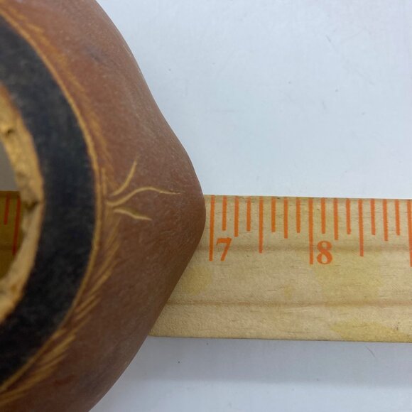 Vtg Tribal Man Mask Gourd Art Wall Hanging Hand Carved 7" x 5.5" - Picture 6 of 7